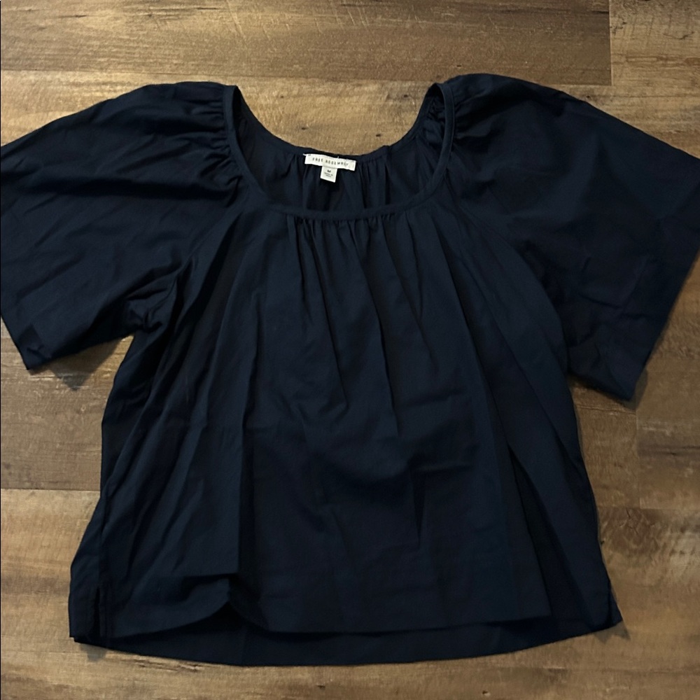 Free Assembly Womens Square Neck Top Short Sleeves Navy Blue Size Medium